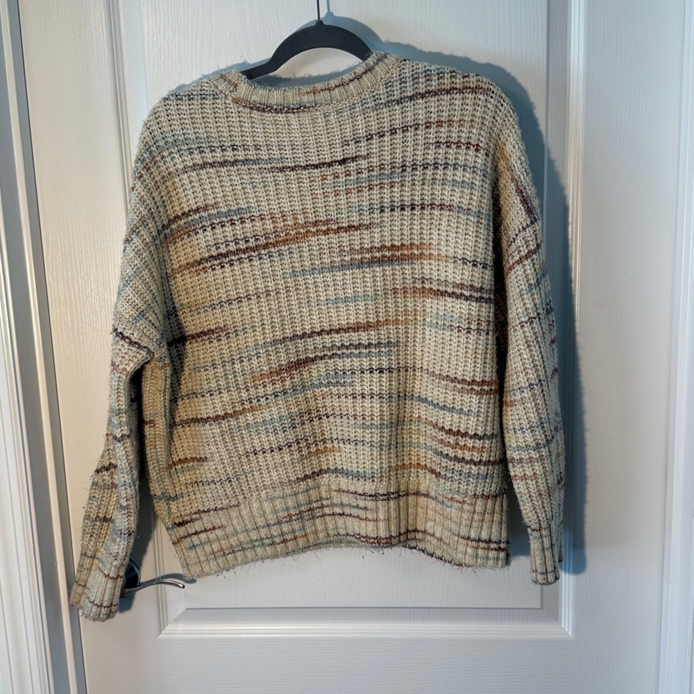 American Eagle Outfitters Beige Pink Blue Crewneck Knit Sweater Size S - Picture 4 of 4
